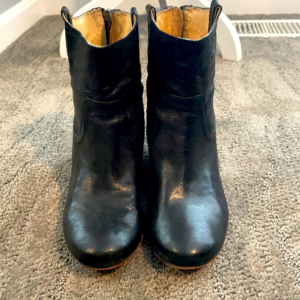 Frye wedge black leather booties